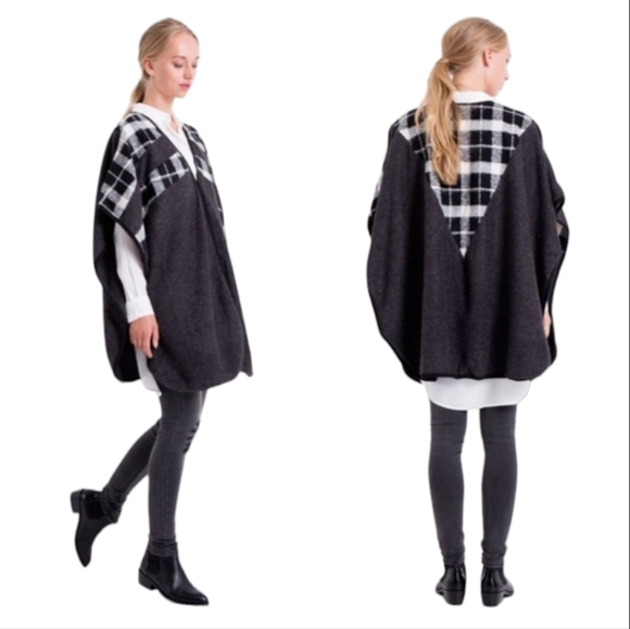 MINKPINK NWT Just Charming Shrug Poncho Gray Plaid OSFA Women's One Size - Picture 2 of 13